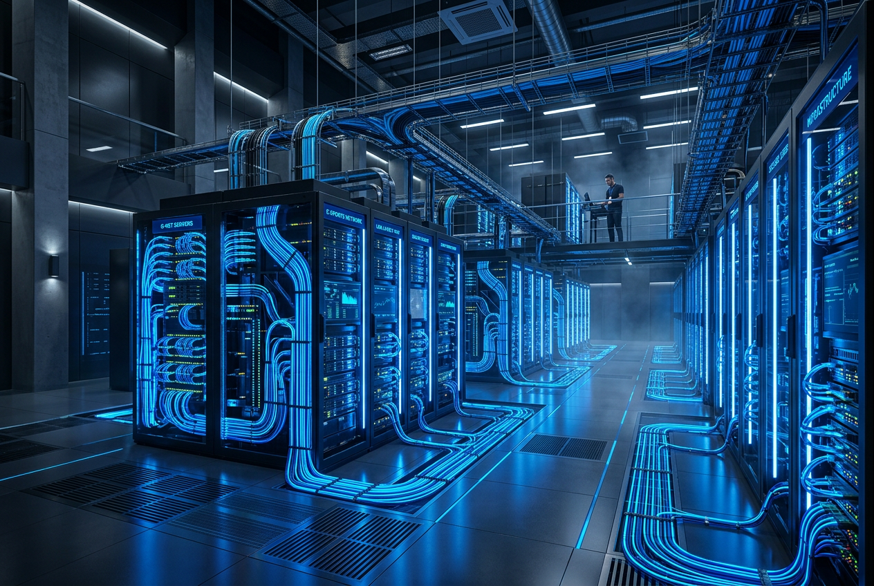 Moderní datové centrum s technologií pro zabezpečení online hazardních her